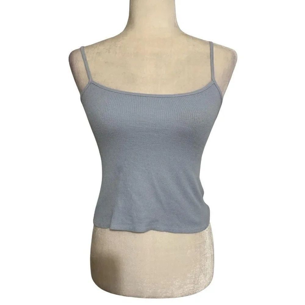john galt womens solid baby blue crop tank top cami one size